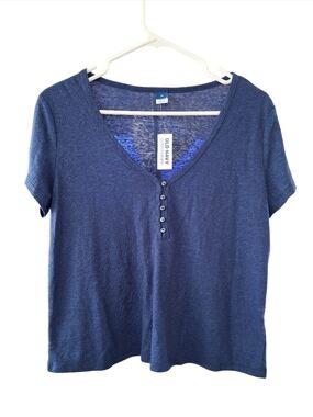 NWT Old Navy Lined-Blend V-Neck Henley Short Sleeve Tee - XS